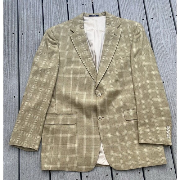 Hart Schaffner Marx Blazer Mens 42R Tan Plaid Wool Sport Coat Jacket Lord & Tay - Picture 2 of 12